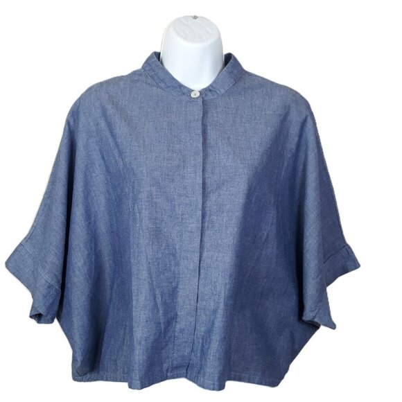 Bryn Walker Boxy Cotton Dolman Sleeve Button Top Lagenlook Beach Vacation Boho - Picture 1 of 9